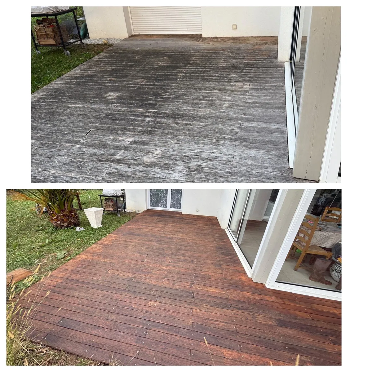 Avant apres nettoyage terrasse bois Bayonne