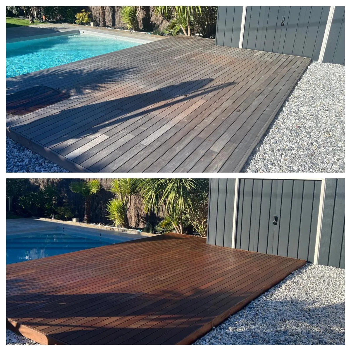 Avant apres nettoyage terrasse piscine Anglet
